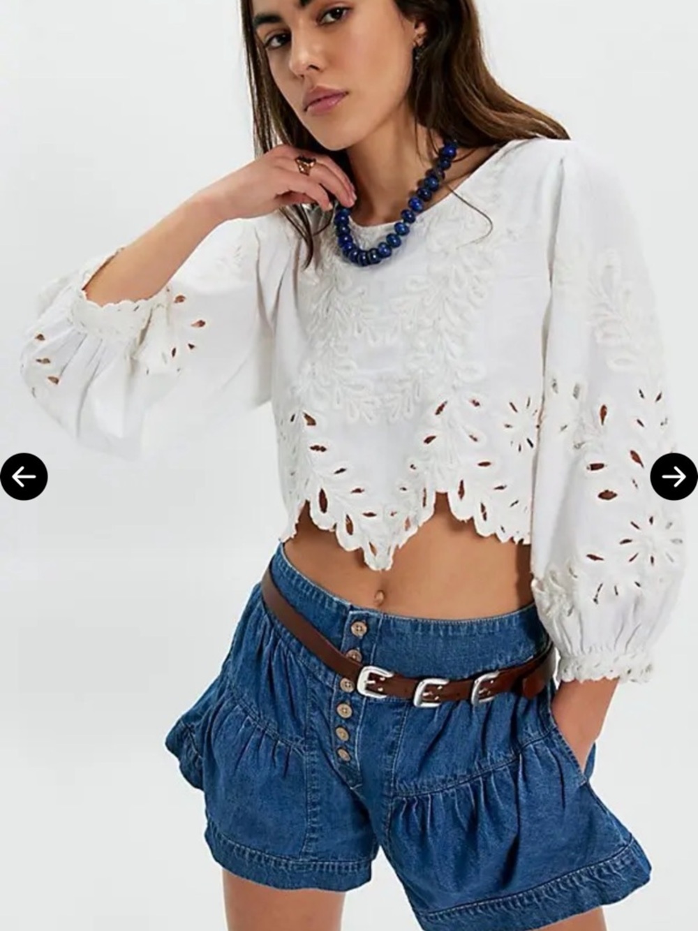 Free People White Eyelet Cropped Peasant Blouse